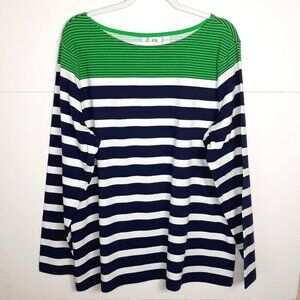 Denim&Co. Multi-Striped Boat Neck Top XL Nautical Preppy Sporty